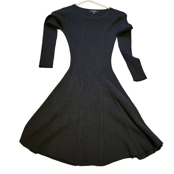 Active USA Small Black Long Sleeve Ribbed Skater Dress - Picture 1 of 9